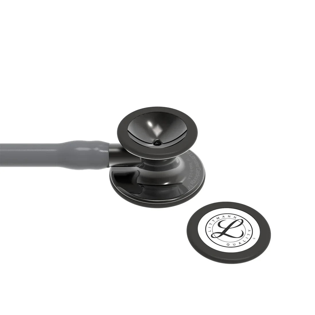 Littmann Cardiology IV gray with smoky olive, black ear tubes, and stem