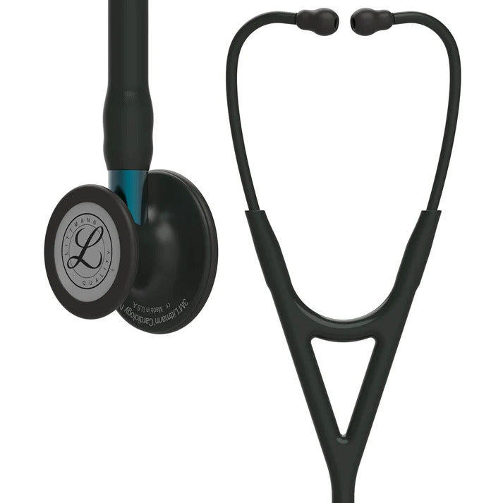 Littmann Cardiology IV black with matte olive, black earpieces and blue stem