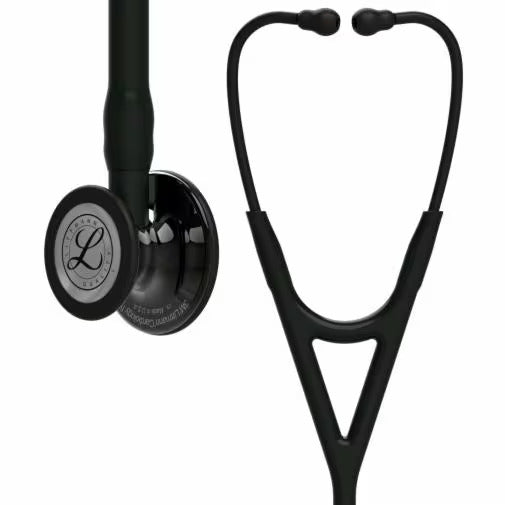 Littmann Cardiology IV black with smoke eartips, black tubing, and stem