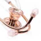 MDF Cardiology stethoscope, white with gold olive eartips, binaurals, and stem