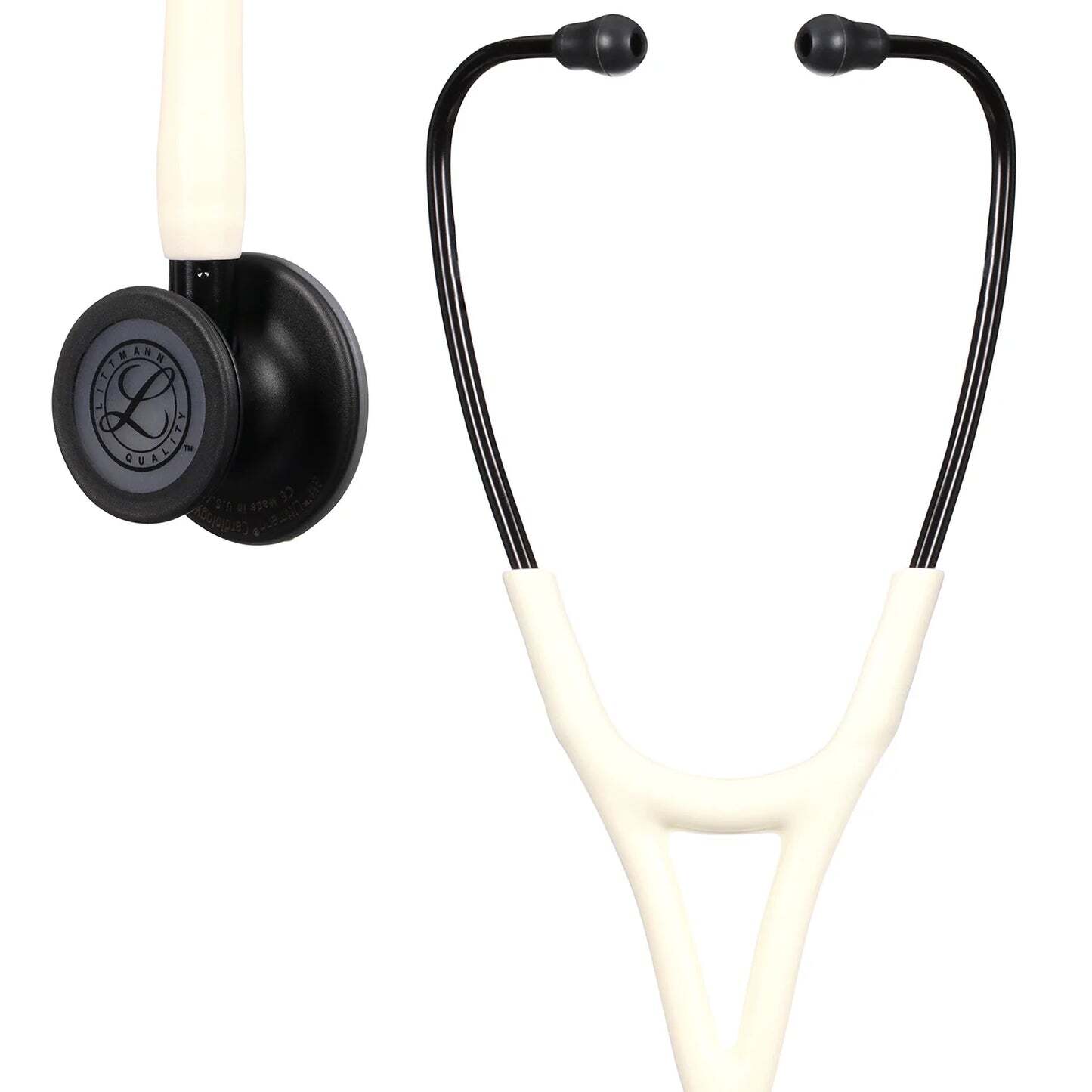 Littmann Cardiology IV Satin White with Black, Matte Earpieces, Binaurals, Stem and Satin Tubing