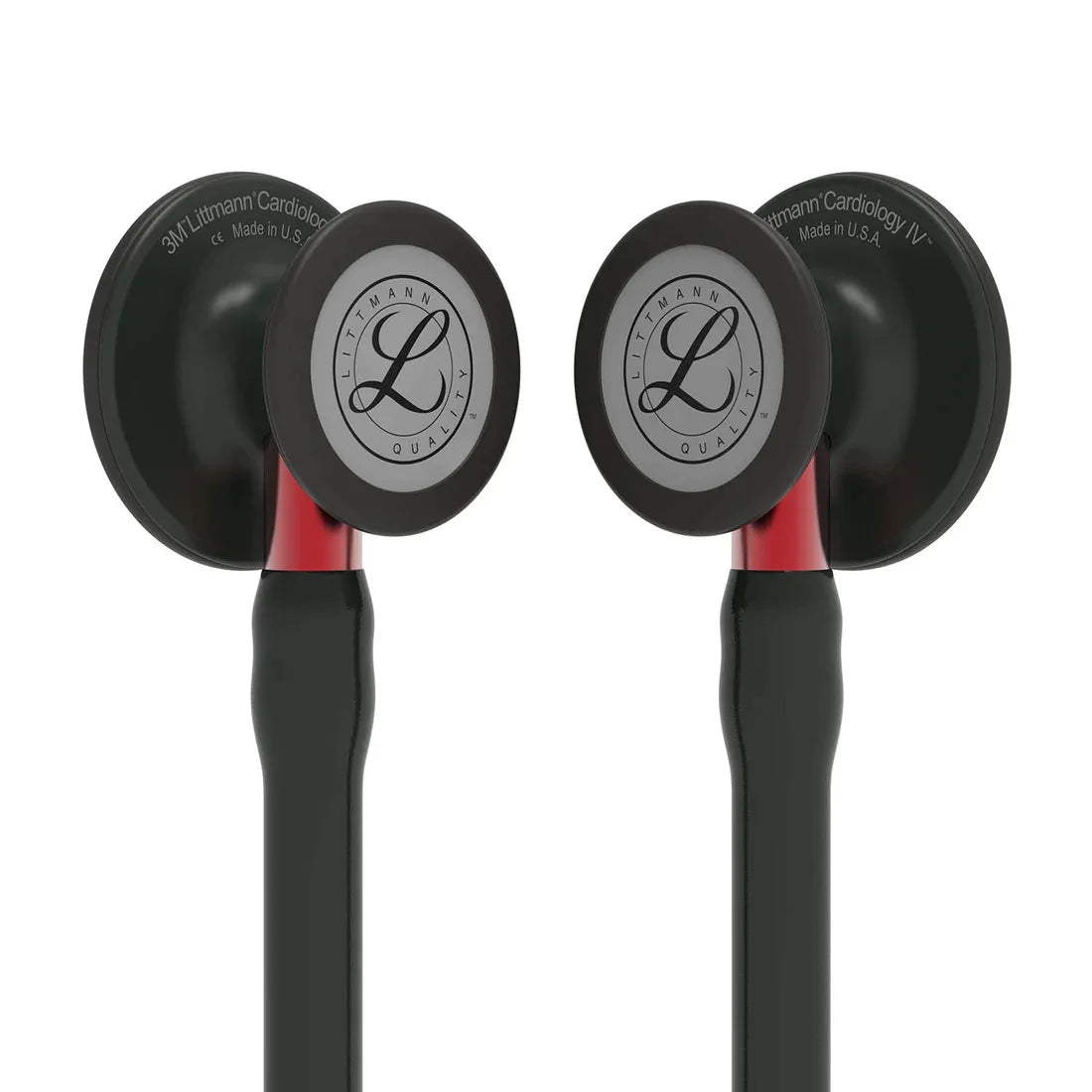 Littmann Cardiology IV with a matte black chest piece, black tubing, and a red stem