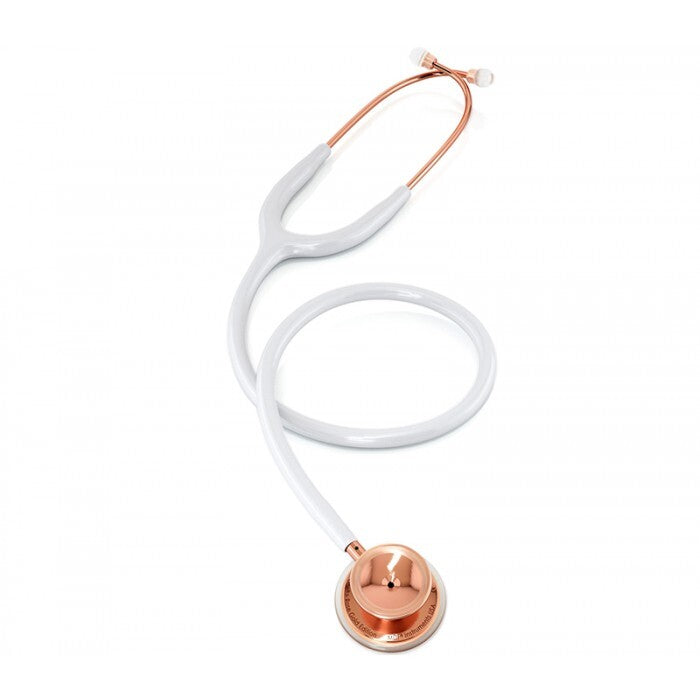 MDF Adult Stethoscope white with gold earpieces and tubing