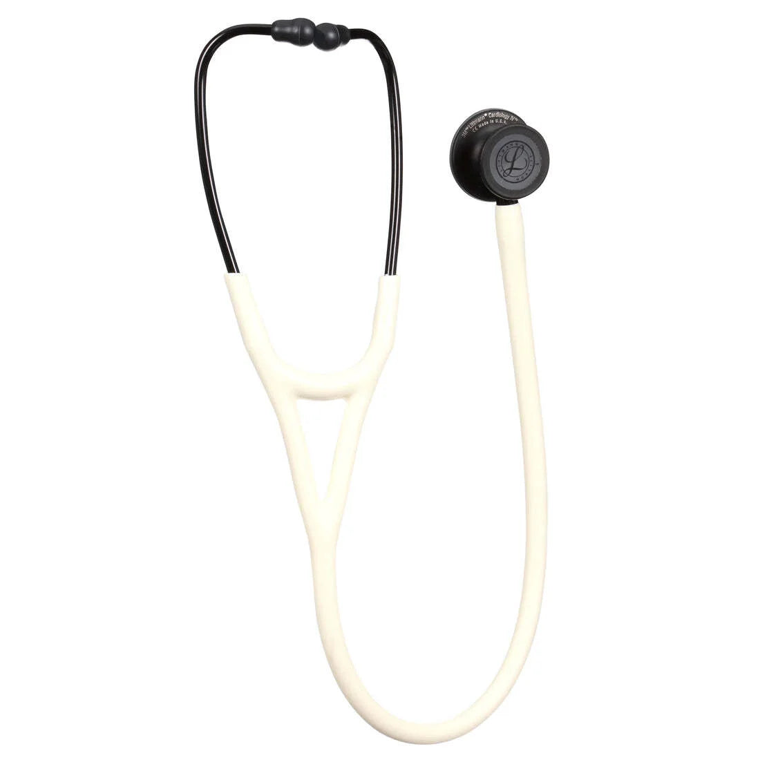 Littmann Cardiology IV Satin White with Black, Matte Earpieces, Binaurals, Stem and Satin Tubing
