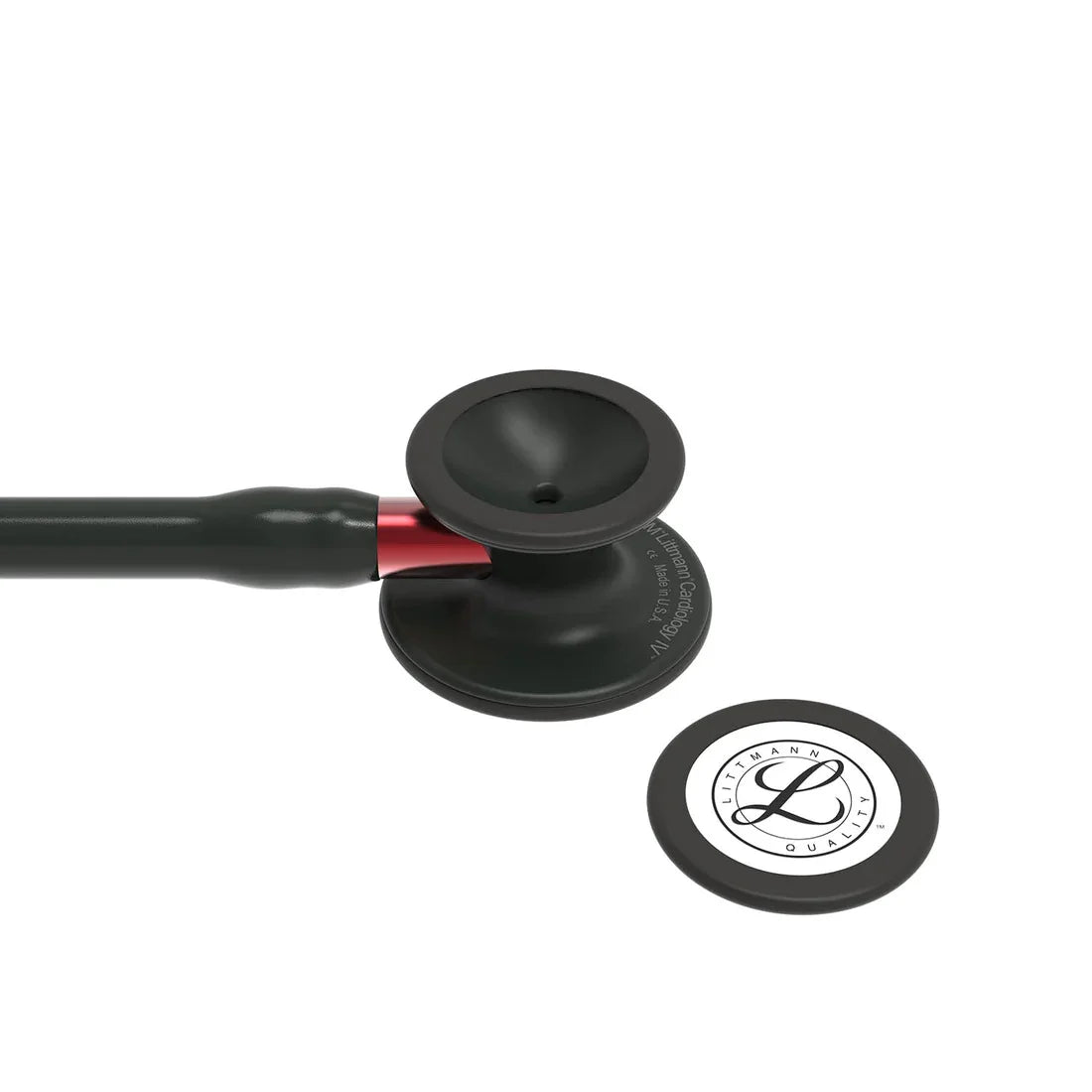 Littmann Cardiology IV with a matte black chest piece, black tubing, and a red stem