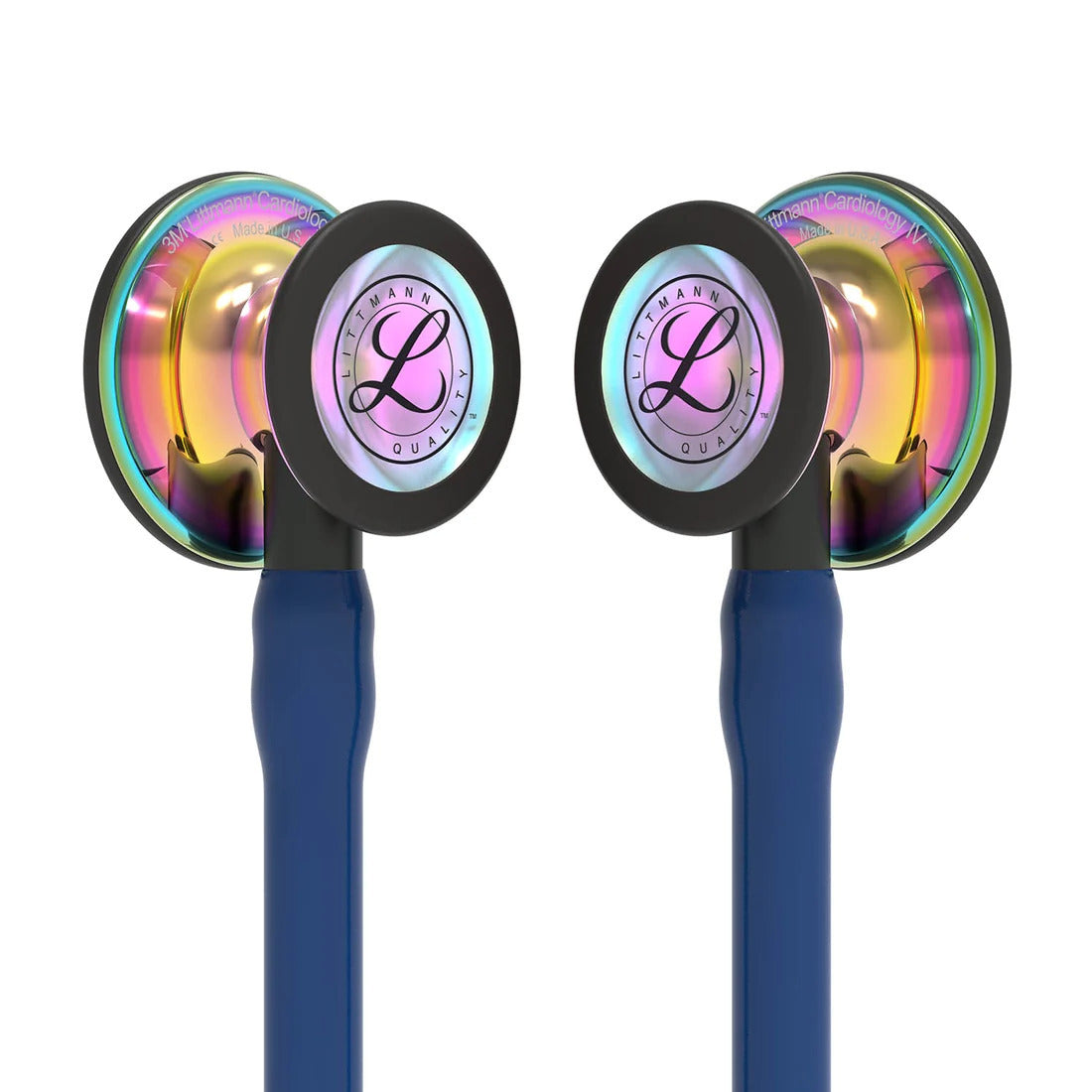 Littmann Cardiology IV blue with rainbow eartips, black binaurals and stem