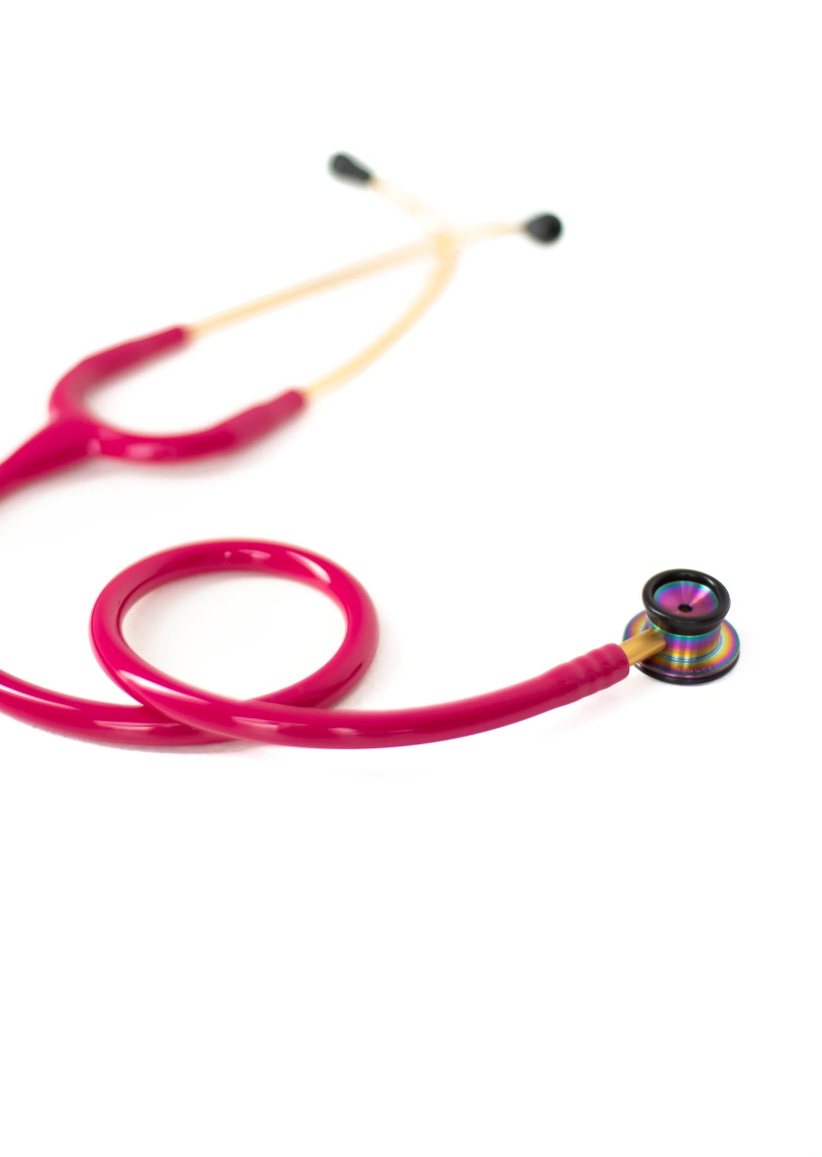 Littmann Classic II Infant, Raspberry with Rainbow stem, gold ear tubes and footplate