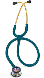 Littmann Classic II Pediatric Caribbean Blue with Rainbow Stem, Gold Bows and Stem