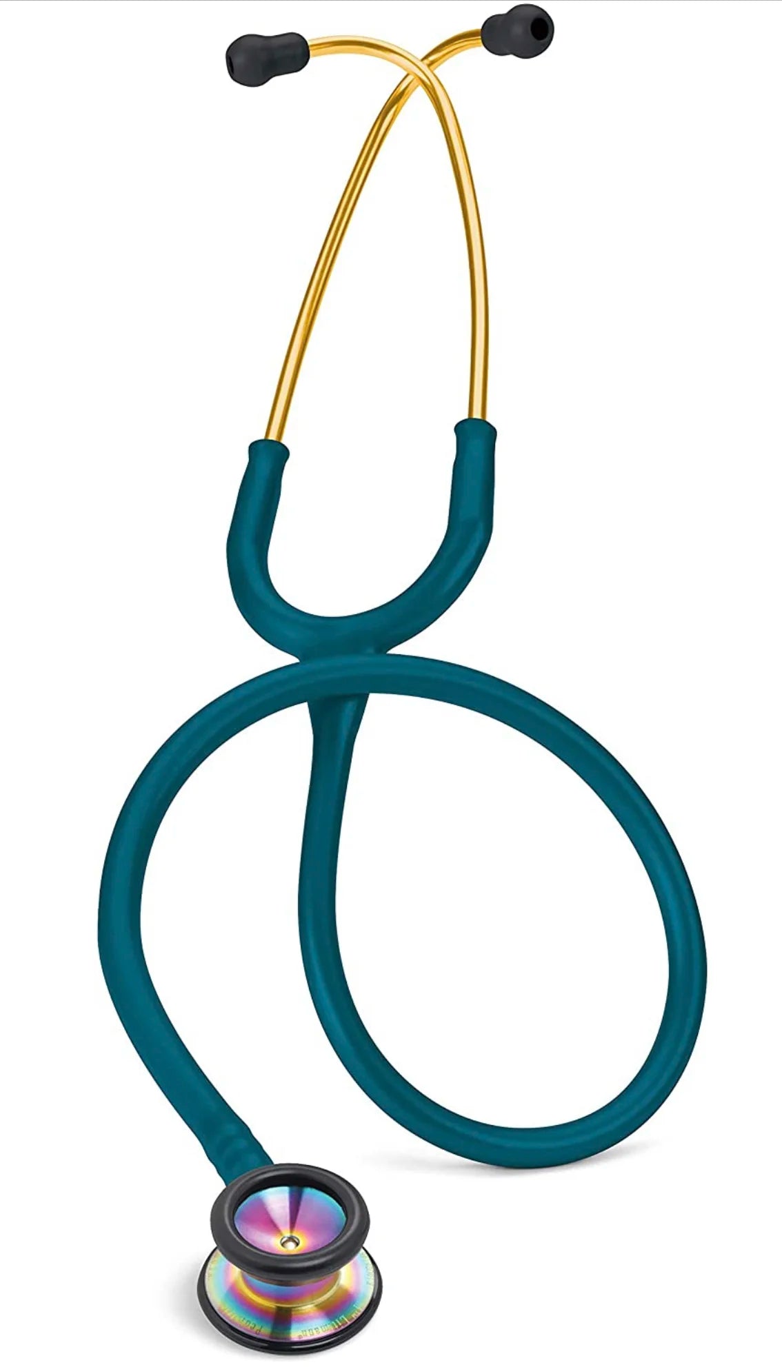 Littmann Classic II Pediatric Caribbean Blue with Rainbow Stem, Gold Bows and Stem