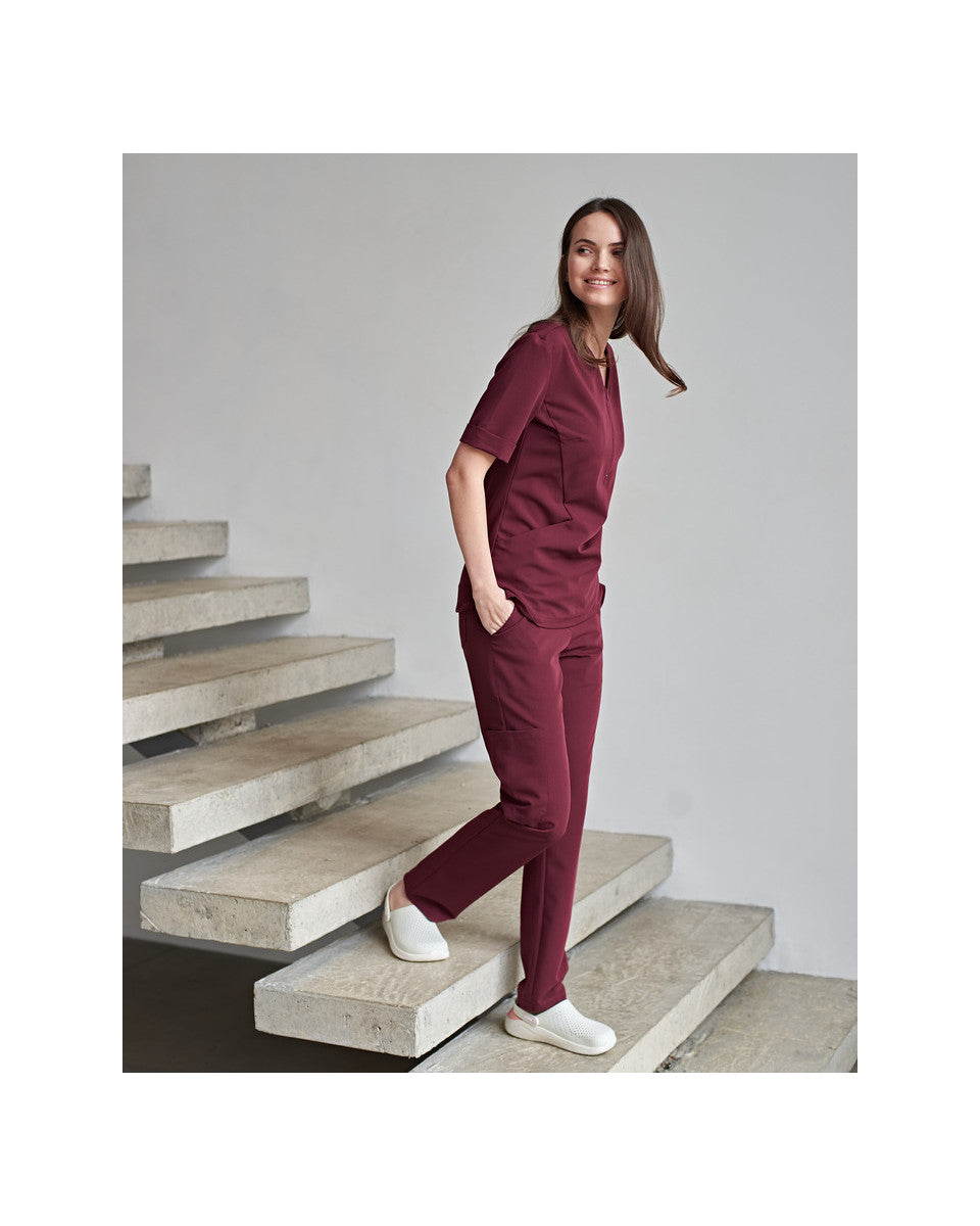 Women's Trousers with Pockets Pipes Bordo