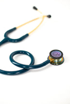 Littmann Classic III marine blue with rainbow stem, gold eartubes, and chestpiece