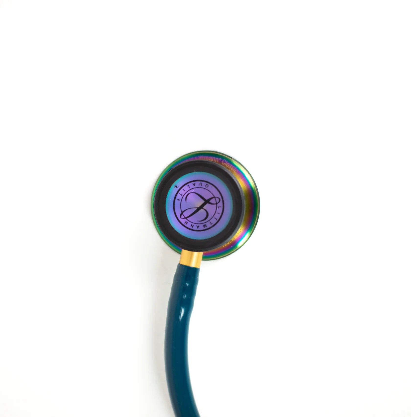 Littmann Classic III marine blue with rainbow stem, gold eartubes, and chestpiece