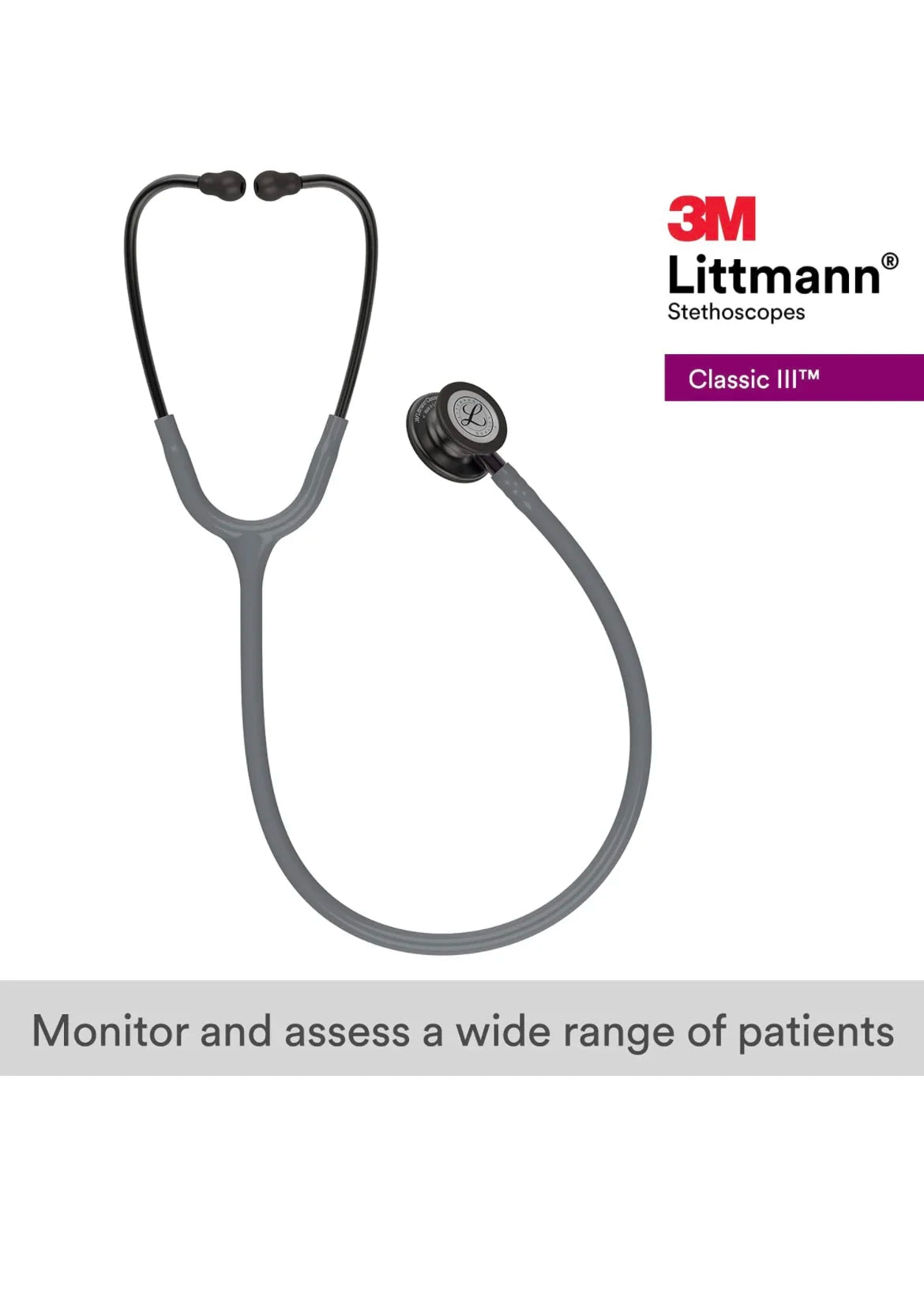 Littmann Classic III Gray with Smoke Tubing, Black Eartubes, and Plum Stem