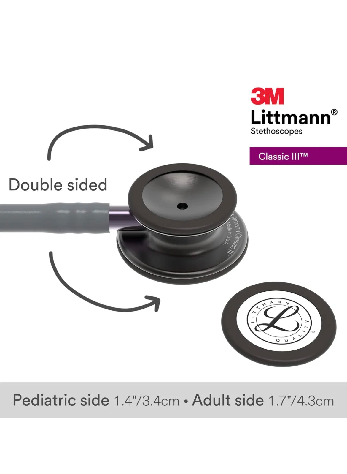 Littmann Classic III Gray with Smoke Tubing, Black Eartubes, and Plum Stem