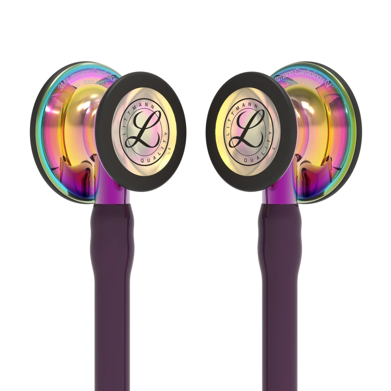 Littmann Cardiology IV plum with rainbow chest piece, black tubing and purple stem
