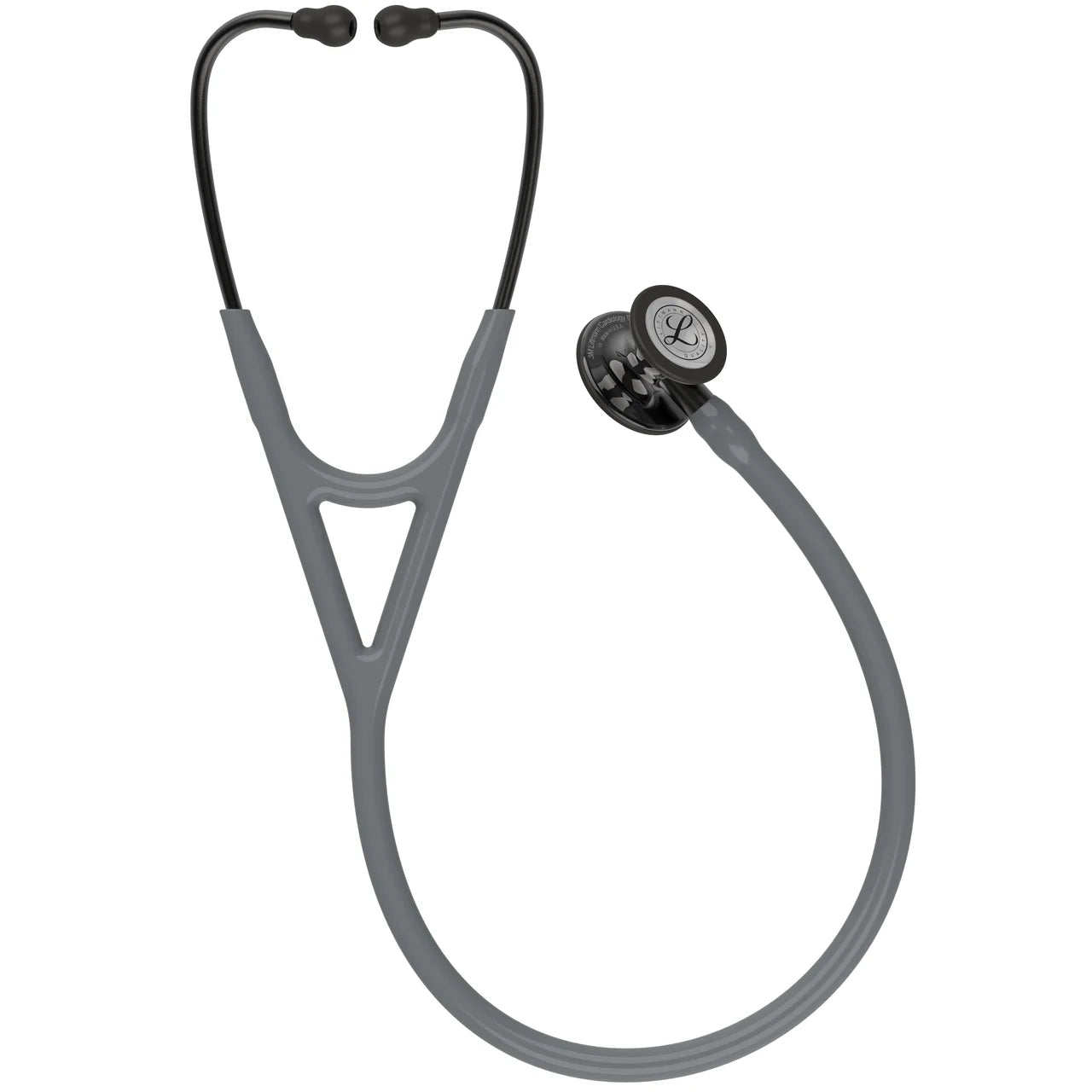 Littmann Cardiology IV gray with smoky olive, black ear tubes, and stem
