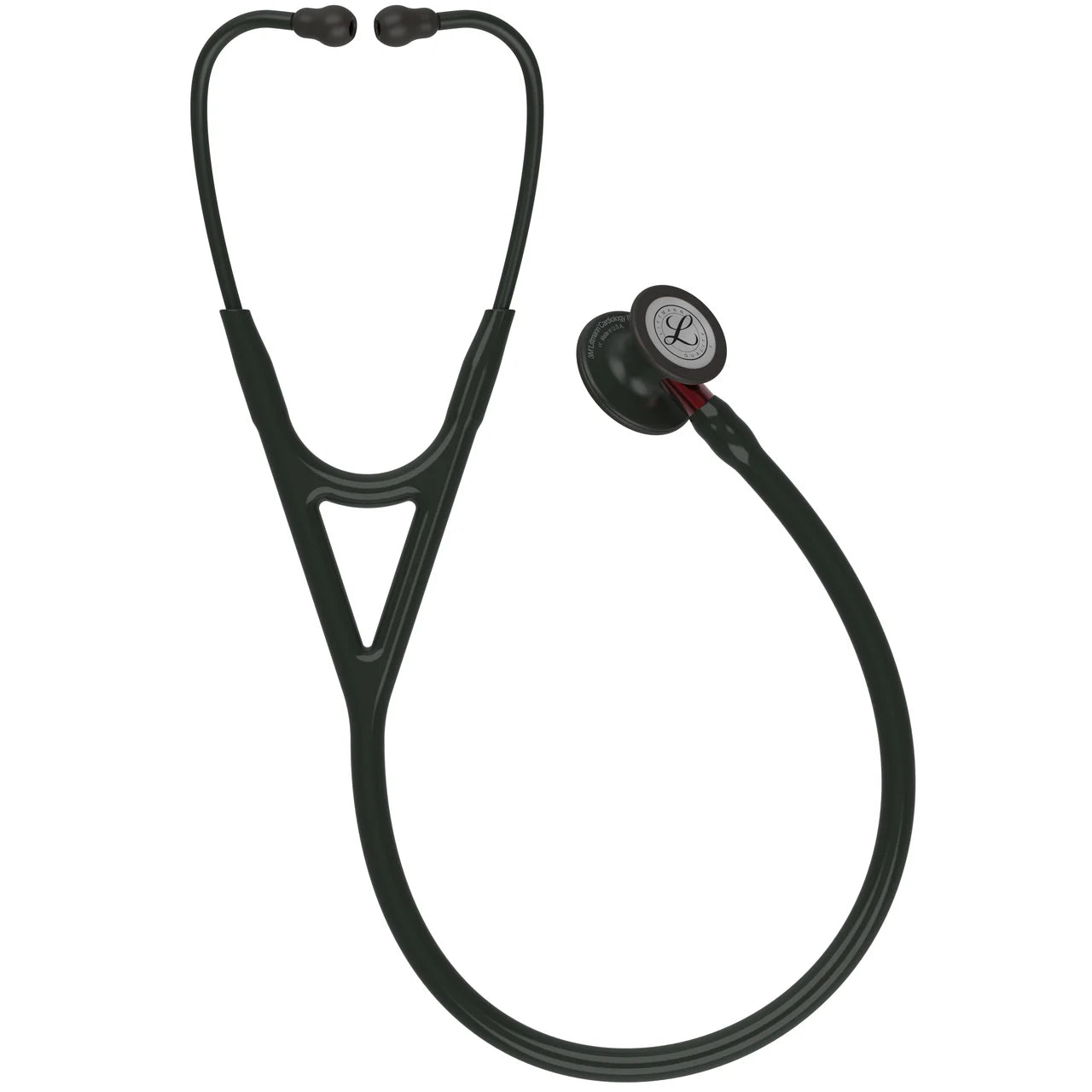 Littmann Cardiology IV with a matte black chest piece, black tubing, and a red stem