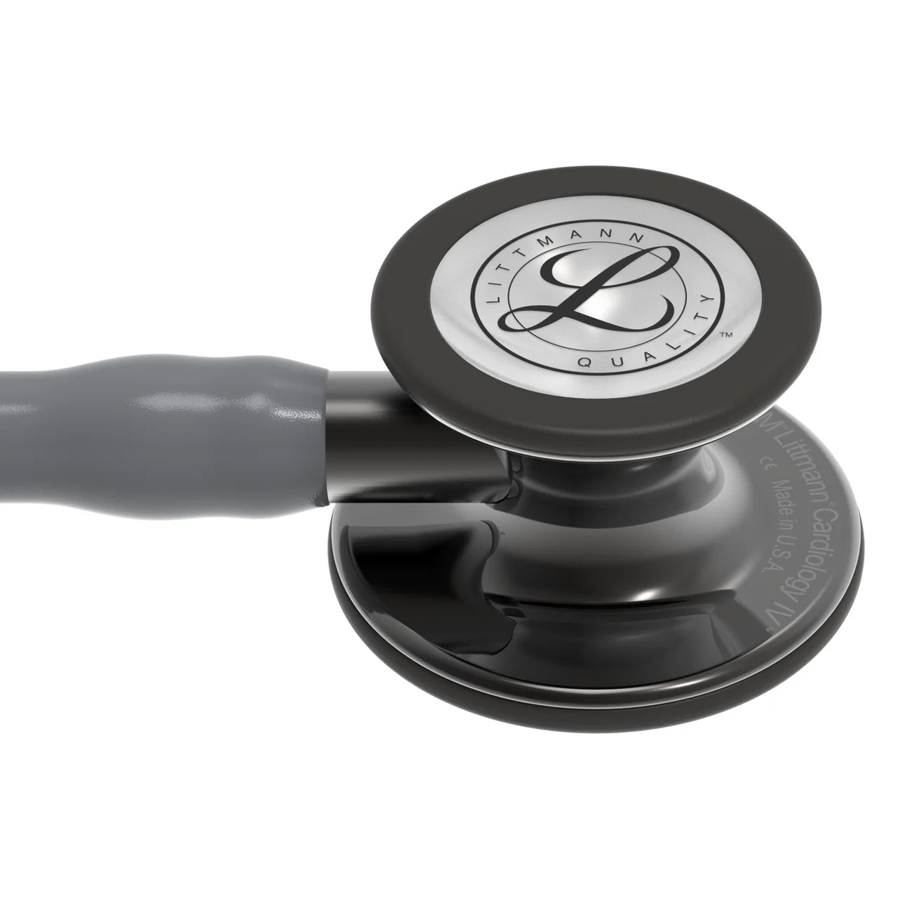 Littmann Cardiology IV gray with smoky olive, black ear tubes, and stem