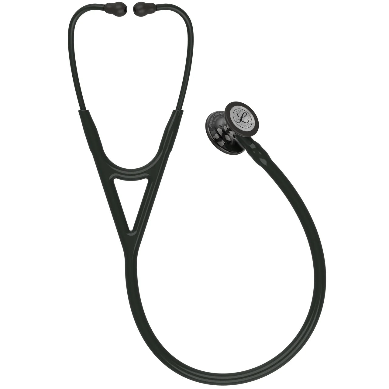 Littmann Cardiology IV black with smoke eartips, black tubing, and stem