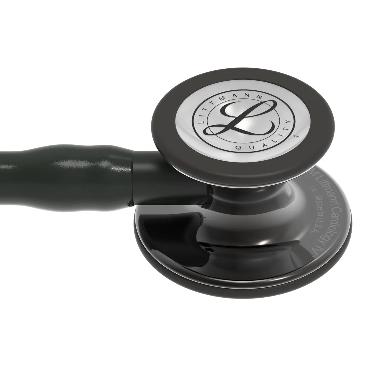 Littmann Cardiology IV black with smoke eartips, black tubing, and stem