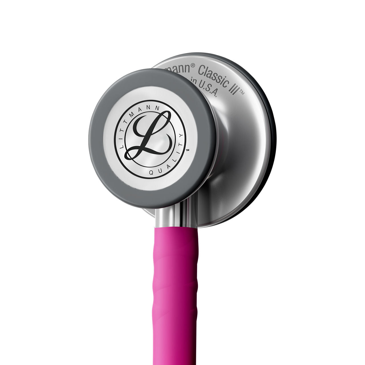 Littmann Classic III Satin tube raspberry with a steel olive