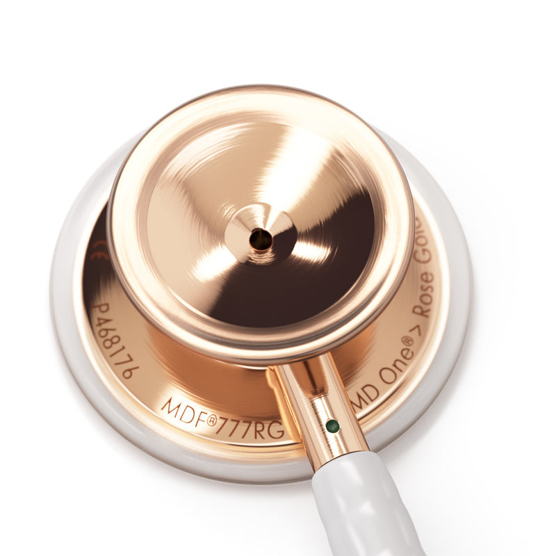 MDF Adult Stethoscope white with gold earpieces and tubing