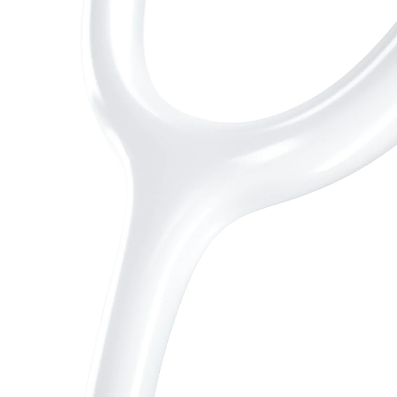 MDF Cardiology stethoscope, white with gold olive eartips, binaurals, and stem